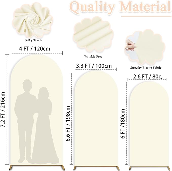 Set of 3 Wedding Arch Cover 6ft 6.6ft 7.2ft Ivory Arch Cover Chiara Arch Backdrop Cover Spandex Arch Stand Cover Balloon Arch Covers Stretchy Backdrop for Wedding Ceremony Birthday Party Events