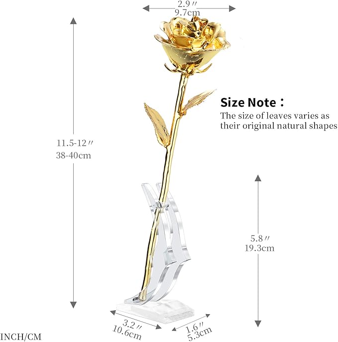 24K Golden Rose, Gold Dipped Rose Made from Real Rose Best Gifts for her and Great Gifts for My Wife, Golden with Stand