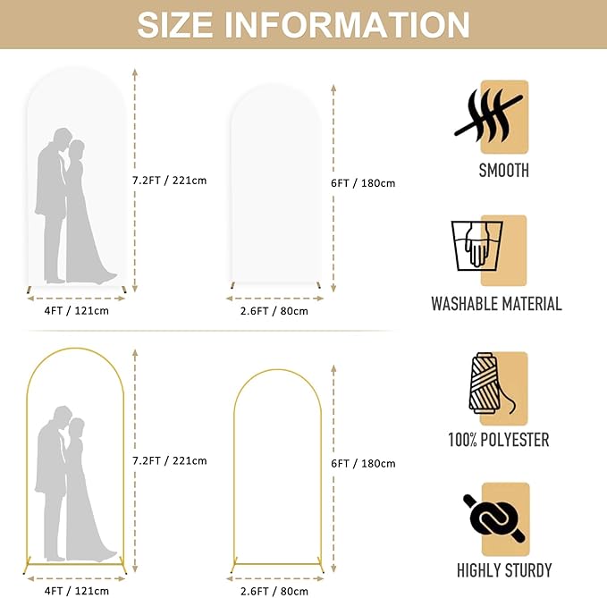 Wedding Arch Stand and White Spandex Arch Stand Cover Set 6FT 7.2FT Chiara Backdrop Stands and Arch Stand Covers Set of 2 for Bridal Baby Shower Birthday Party Banquet Decor