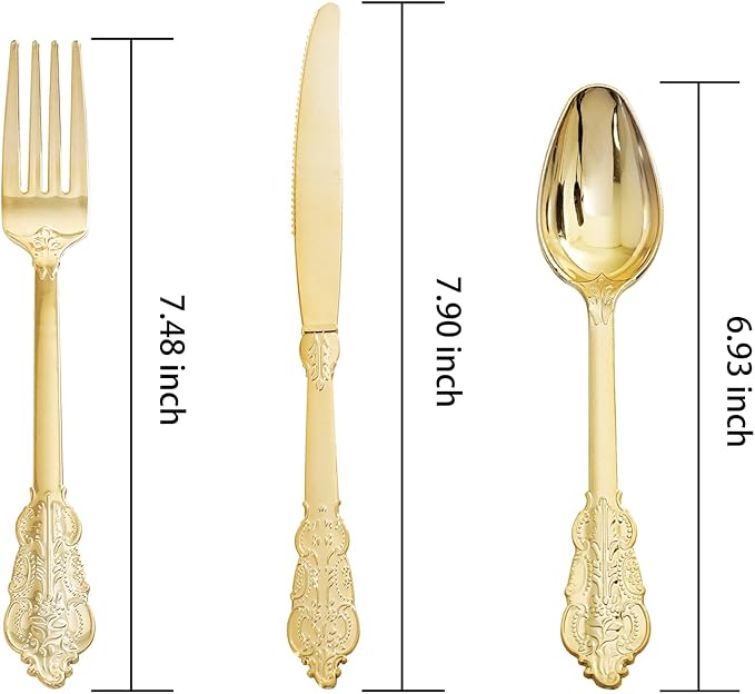 Supernal 360pcs Gold Plastic Silverware,Disposable Silvereware Heavy Duty, Gold Plastic Cutlery, 120 Plastic Forks and Spoons,Knives Perfect for Birthday, Wedding Halloween Thanksgiving Chirstmas