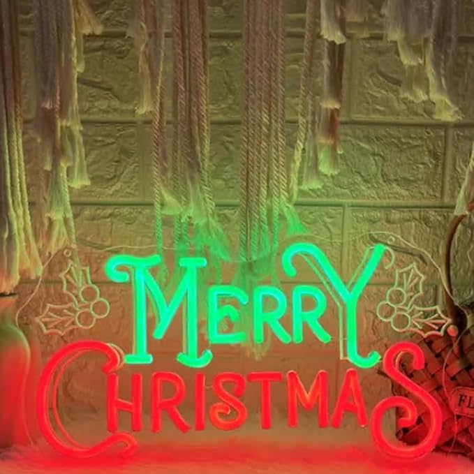 Merry Christmas Neon Sign, Christmas LED Neon Light, Holiday Home Wall Art Décor Size:21.5 inches