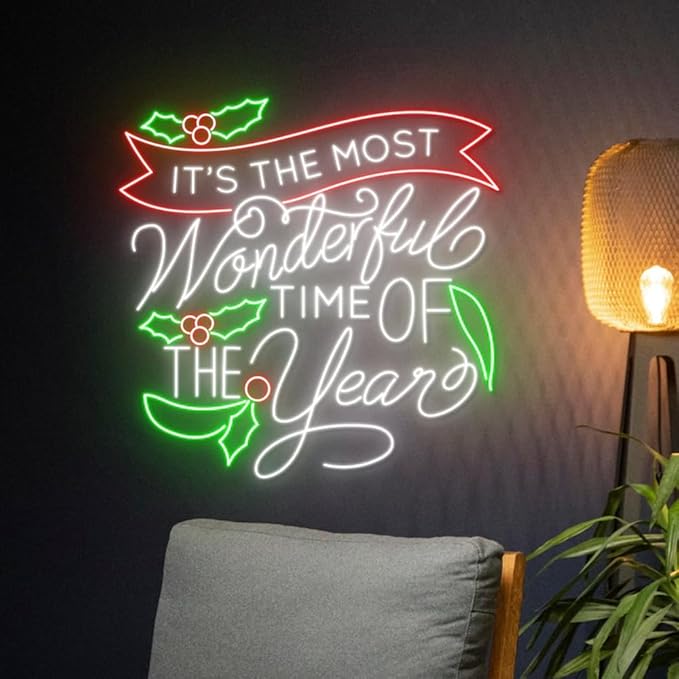 It's The Most Wonderful Time Neon Sign, Merry Christmas Led Light, Happy New Year Room Wall Decor - Size:18inches