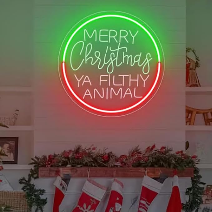 Merry Christmas Ya Filthy Animal Neon Sign, Christmas USB Neon Light Sign For Home Room Party Decor,Size:18 x 18 inches