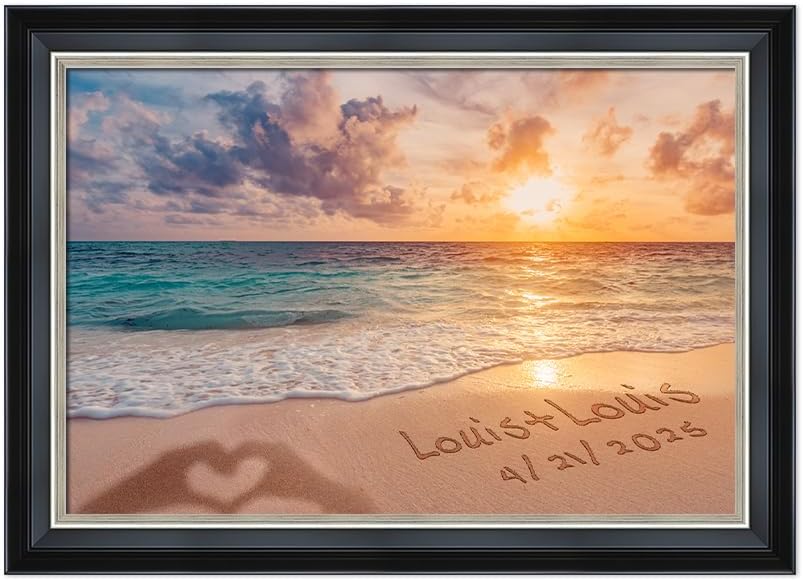 IPIC - "Forever Together Personalized Wall Art, Custom Beach Scene with with Solid Wood Frame, A Personalized Gift with Name and Date for Couple, Wedding, or Anniversary, Ready to Hang