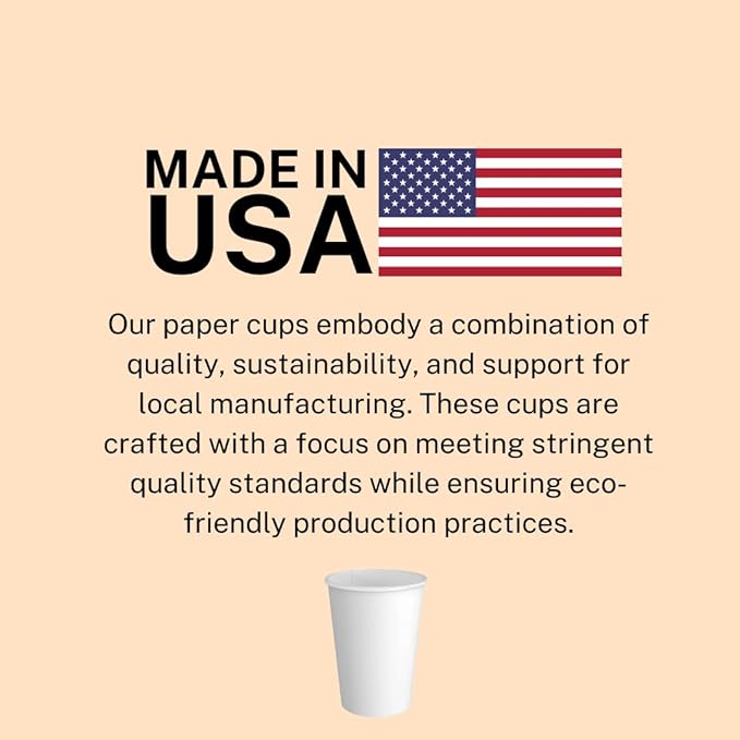 Paper Cups 8 oz 1000 Pack for Coffee & Tea Made in USA | Bulk 1000 Count for Home, Office, Restaurants & Parties | Recyclable Disposable 8 Ounce To-Go Cups for Hot Drinks