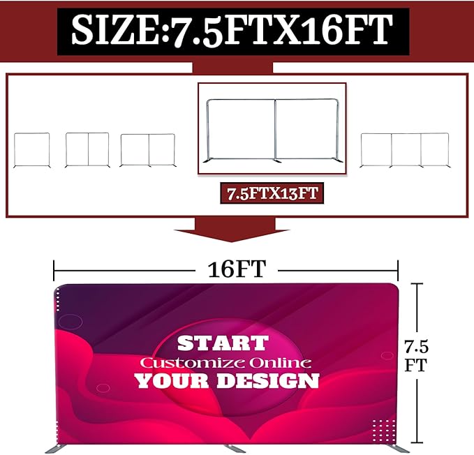 Custom Tension Fabric Display Backdrop Trade Show Backdrop Banner Stand for Weddings, Events, Booth (Double Sided Print 7.5x16 Ft)