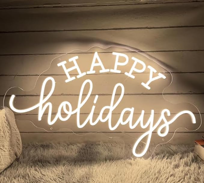 Happy Holidays Neon Sign, Custom Merry Christmas LED Neon Light Home Bar Shop New Year Holidays Festival Party Wall Art Decor Christmas Gift Size:H11 x W20 inches