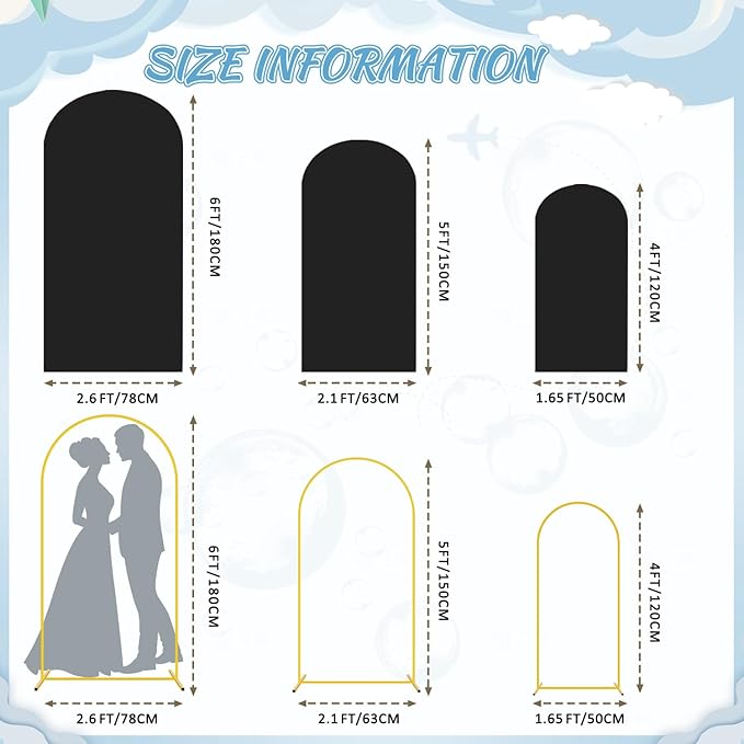 FOTSHARER 4FT 5FT 6FT Metal Arch Stand and Cover Set Black Cover for Arch Backdrop Balloon Arch Stand Set of 3 Wedding Arch Backdrop with Cover for Birthday Party Wedding Ceremony Decorations