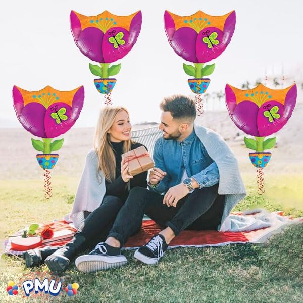 PMU Valentines Day Fantasy Tulip 35 Inches Mylar - Foil Balloons Proposal, Special Events, Photo Props Party Decoration and Accessories (10/Pkg) Pkg/1