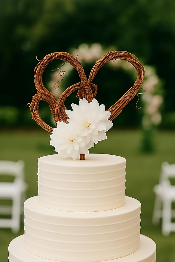 Simple Rustic Cake Topper with White Paper Carnation Flowers