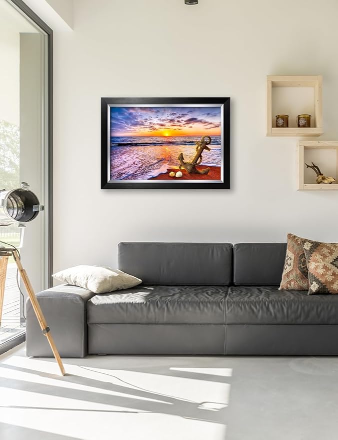 IPIC - "Anchored in Time Personalized Framed Wall Art, Custom Beach Sunset Canvas Print with Name and Date, A Personalized Gift for Couple, Wedding, or Anniversary, Coastal Home Decor