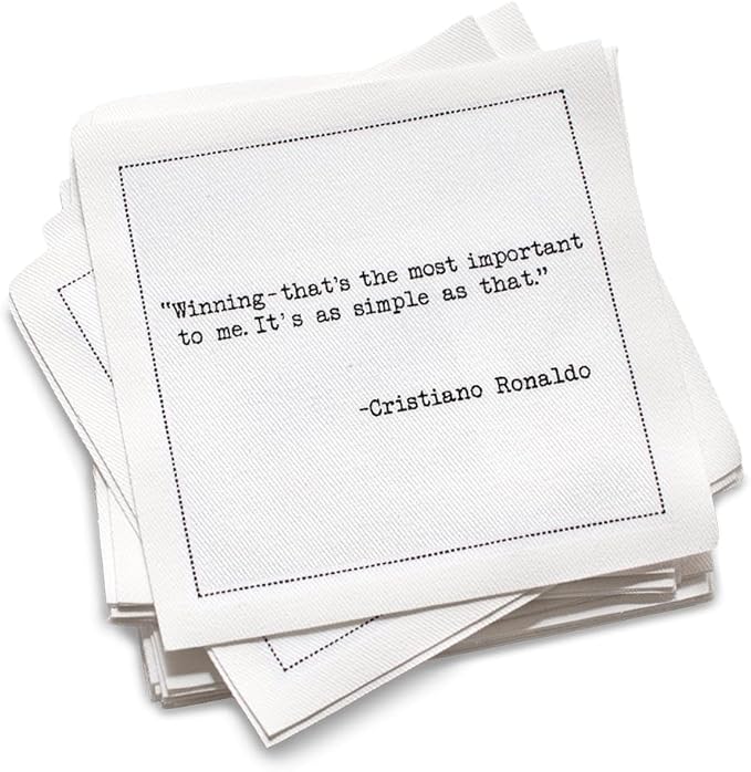 Five Star Funny Soccer Legends Quotes | White Cotton Cocktail Napkins | 50 Luxury Disposable Beverage Napkins with Witty Bar Quotes | Drink Napkins for Parties, Bars, Weddings & Game Nights