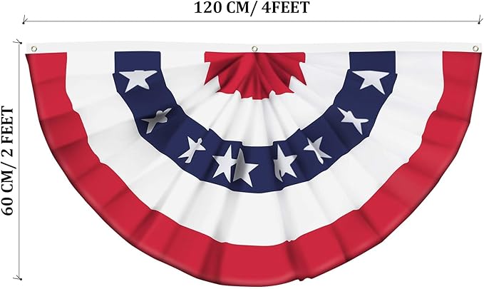 American Flag Bunting Patriotic Pleated Fan Flag USA Flags with Brass Grommets and Zip Ties for 4th of July Memorial Day Decoration Outdoor (7, 2x4 Feet)