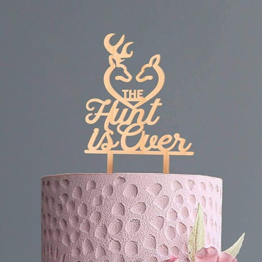 Cake Topper, Personalized Wood Wedding Cake Topper, Hunt is Over Cake Topper, Best Cake Toppers For Party Cake Decorations, Cake Decorating Supplies Wedding Gifts For Her