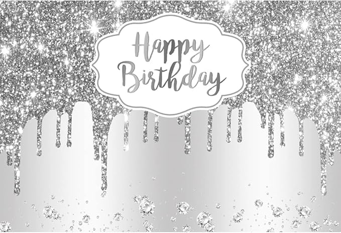 12x8ft Happy Birthday Backdrop Silver Glitter Sparkle Sequins Luxury Dreamlike Photography Background for Elegant Woman Girly Birthday Party Banner Decor Video Shooting Vinyl Studio Props