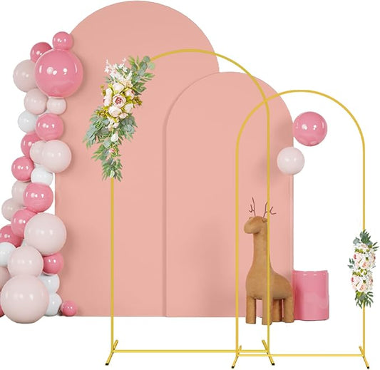 Wedding Arch Stand and Cover Set of 2 Metal Arch Backdrop Stands with Dusty Rose Arch Spandex Cover Chiara Wall Backdrop Covers for Arches Frame 6FT 7.2FT for Bridal Shower Ceremony Decor