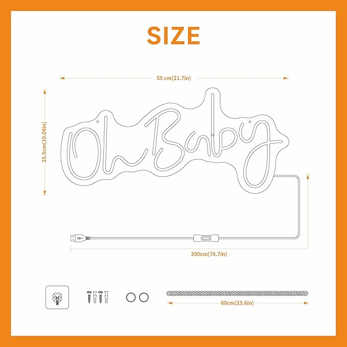 Oh Baby Neon Sign for Backdrop Wall Decor LED Neon Lights for Baby Shower Decorations Boy and Girl Baby Room Decor LED Light Up Sign for Party Decorations Photo Prop USB 21.7x10 Inch (warm white)