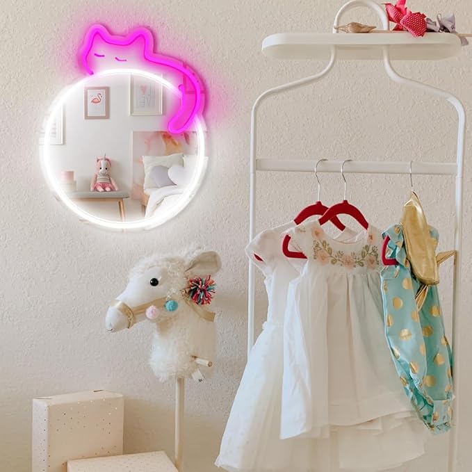 jXIN Cat Neon Signs Mirror 16.53"x13.38" USB Powered with Dimmer LED Cute Neon Light for Wall Room Decor Bedroom Living Room Party Studio Shop Birthday Gifts for Girls