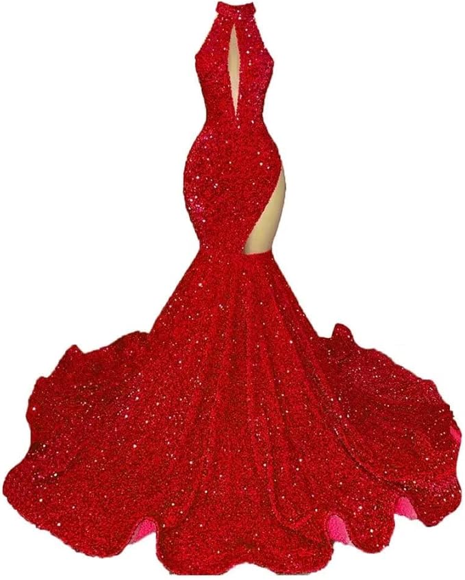 Sexy High Neck Mermaid Evening Long Dress Sequins Sleeveless Celebrity Pageant Dress Cocktail Party Gowns