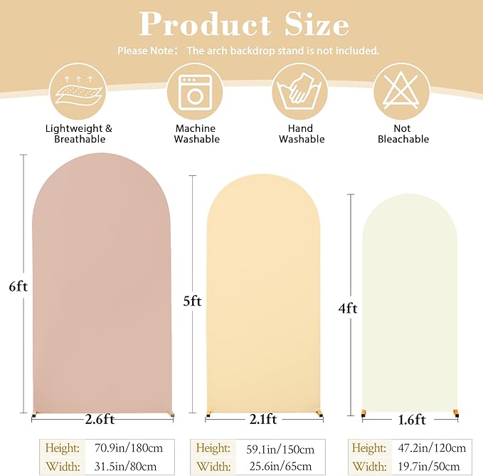 Ivory Arch Backdrop Cover 3 Set-4FT, 5FT, 6FT Spandex Fitted Wedding Arch Stand Covers for Baby Shower Birthday Party Bridal Shower Wedding Photo Balloon Arch Stand Background Decorations