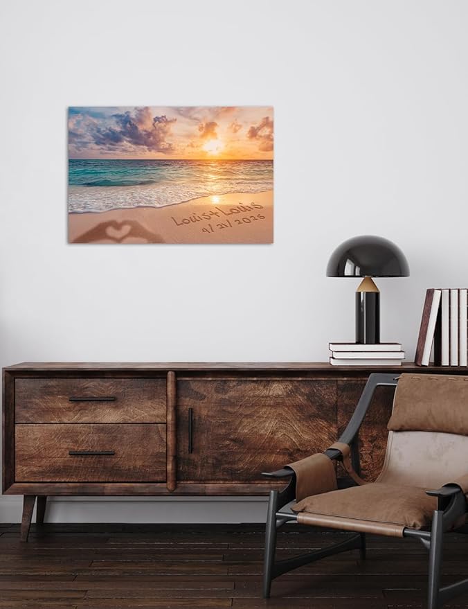 IPIC - "Forever Together Personalized Canvas Wall Art, Custom Beach Scene with Name and Date in Sand, A Personalized Gift for Couple, Wedding, or Anniversary, Coastal Home Decor, Ready to Hang