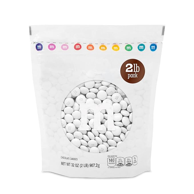 M&M’S WORLD White Milk Chocolate Candy, 2lbs Resealable Pack for Candy Bars, Wedding Receptions, Graduations, Birthday Parties, Easter, Dessert Tables & DIY Party Favors