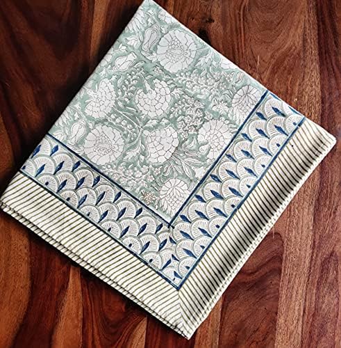 ATOSII Jade 100% Cotton Rectangle Boho Fall Tablecloth, Handblock Floral Table Cloth Linen for Kitchen Dining I Parties Wedding Outdoors Thanksgiving Easter Picnics I 72 X 108 Inches I 8 Seater
