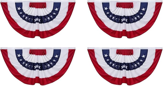 Homissor American Flag Bunting Outdoor 3x6 Ft 4 Packs US Pleated Fan Flag Embroidered Stars USA Pleated Bunting for 250 Year Anniversary