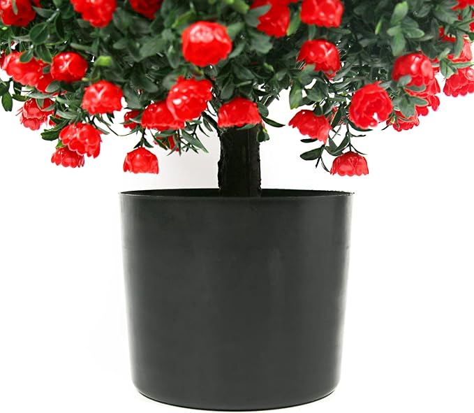 Sunnyglade 21.6” Tall Artificial Rose Topiary Ball Tree Set of 2 Pack Potted Bushes UV Resistant Potted Plants for Indoor Outdoor Home Garden(Red)