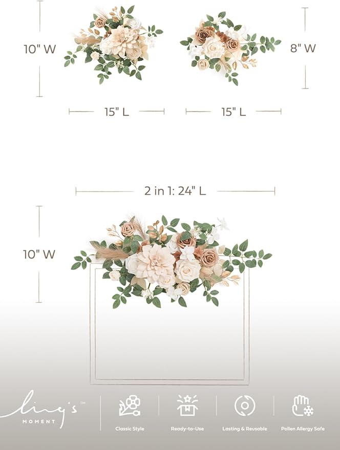 Ling's moment 2pcs Fall Wedding Artificial Floral Swags Welcome Sign Flowers Backdrop Garlands Brown for Ceremony Reception Door Wall Home Decorations Entryway Outdoor Board Table Decor