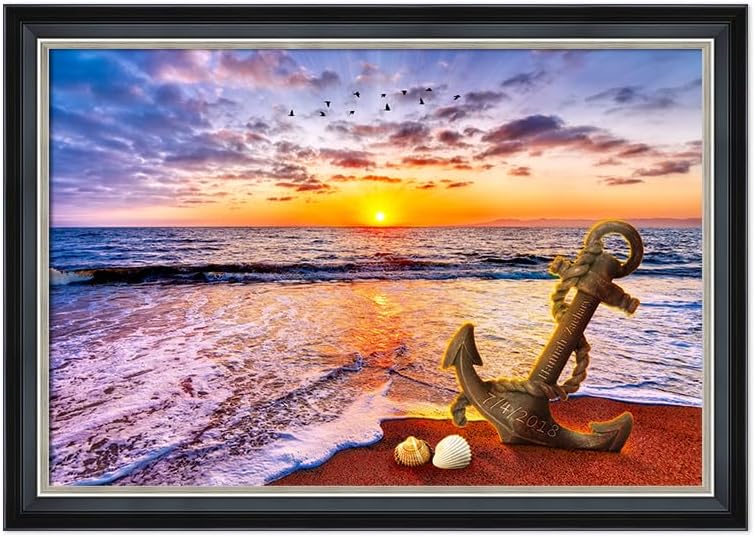 IPIC - "Anchored in Time Personalized Wall Art with Name and Date, Custom Beach Sunset Canvas Print with Solid Wood Frame, A Personalized Gift for Couple, Wedding, or Anniversary