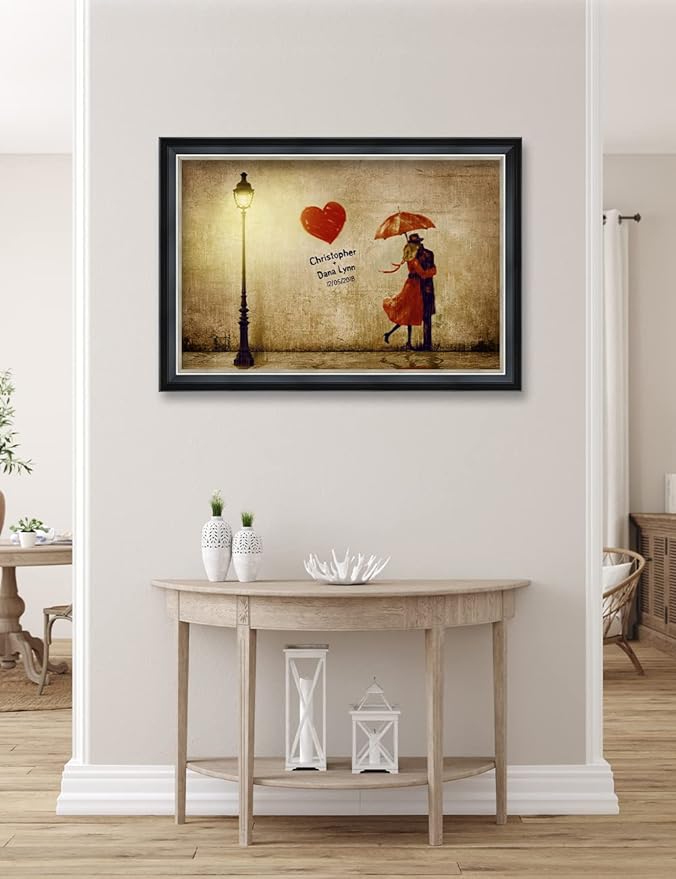IPIC - Our First Kiss, Personalized Ideal Gift Custom Framed Wall Art with Names and Date, Giclee Prints with Solid Wood Frame, Unique and Memorable Present. Wall Art for Home Decor.