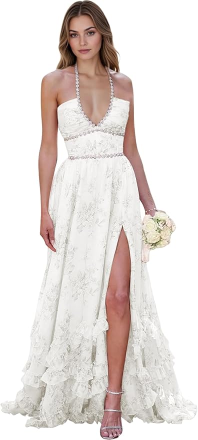 Floral Printed Chiffon Prom Dress for Carmen 2025 Long V Neck Floor Length Photoshoot Dress with Side Slit Ruched