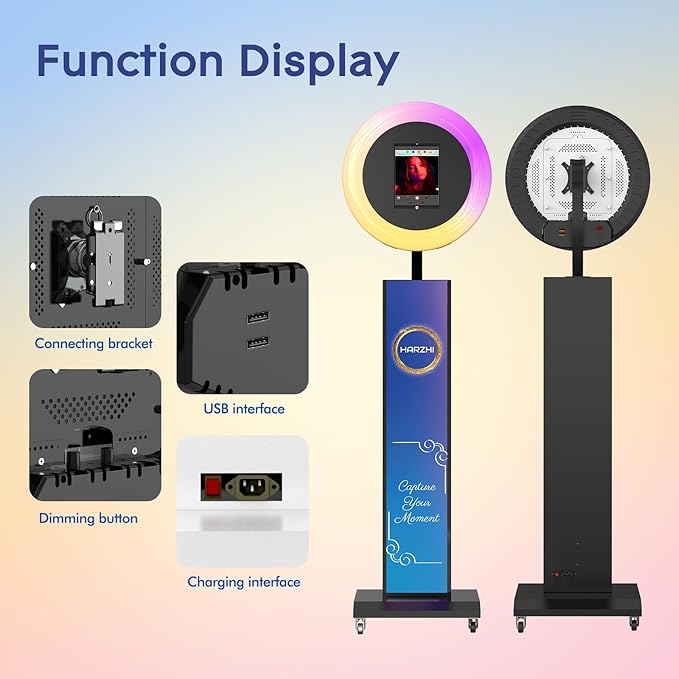 HARZHI Portable Photo Booth Compatible with Ipad, Photo Booth Shell Stand Stand Provide Chacktok Photo Booth Software for Party and Wedding, Free Custom Logo, Flight Case (Large lightbox+Black)