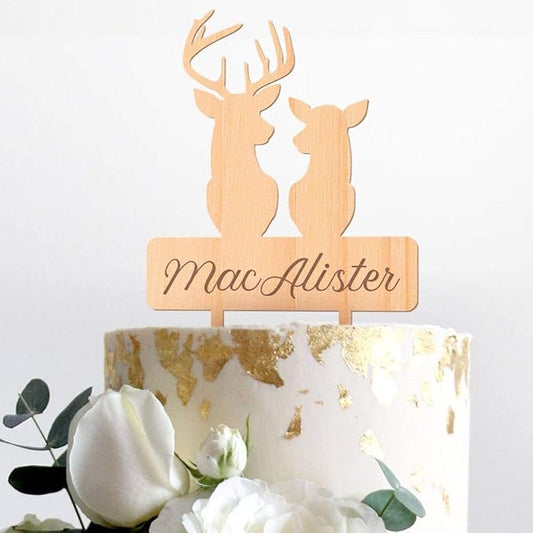 Cake Topper, Personalized Beautiful Wood Wedding Cake Topper Deer Shaped, Best Cake Toppers For Party Cake Decorations, Cake Decorating Supplies Wedding Gifts For Her