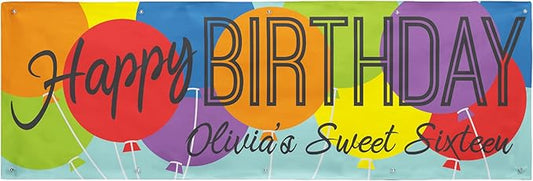 Let's Make Memories Personalized Happy Birthday Banner for Kids - Custom Birthday Party Decorations - Indoor/Outdoor Vinyl - Any Text - Balloons - Primary Colors - 10ft