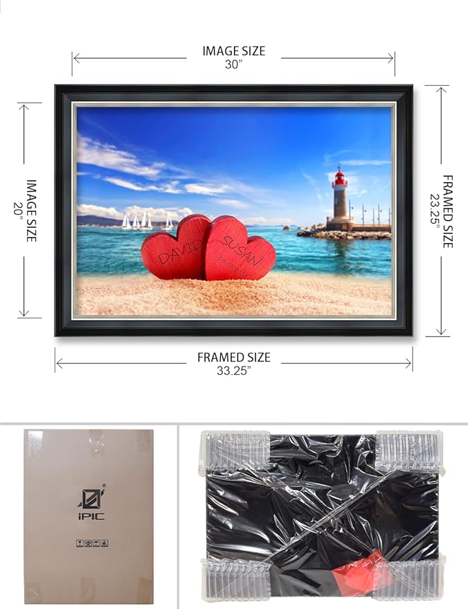 IPIC - Beach Lovers, Personalized Ideal Gift Custom Framed Wall Art with Names and Date, Giclee Prints with Solid Wood Frame, Unique and Memorable Present. Wall Art for Home Decor.