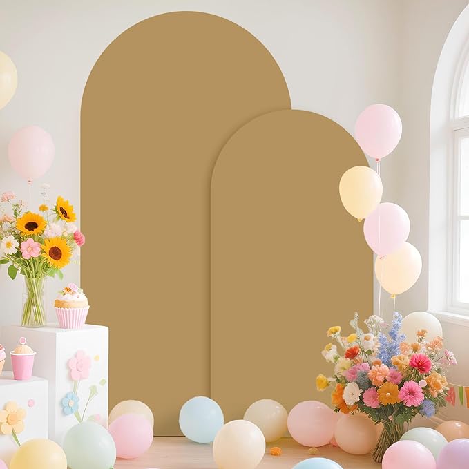 Wedding Arch Backdrop Stand and Cover Set of 2 Metal Arch Stand with Arches Cover Tan 6&7.2ft Arch Covers Stretchy Backdrop Weddings Arched Frame for Wedding Party Baby Shower Event Decor