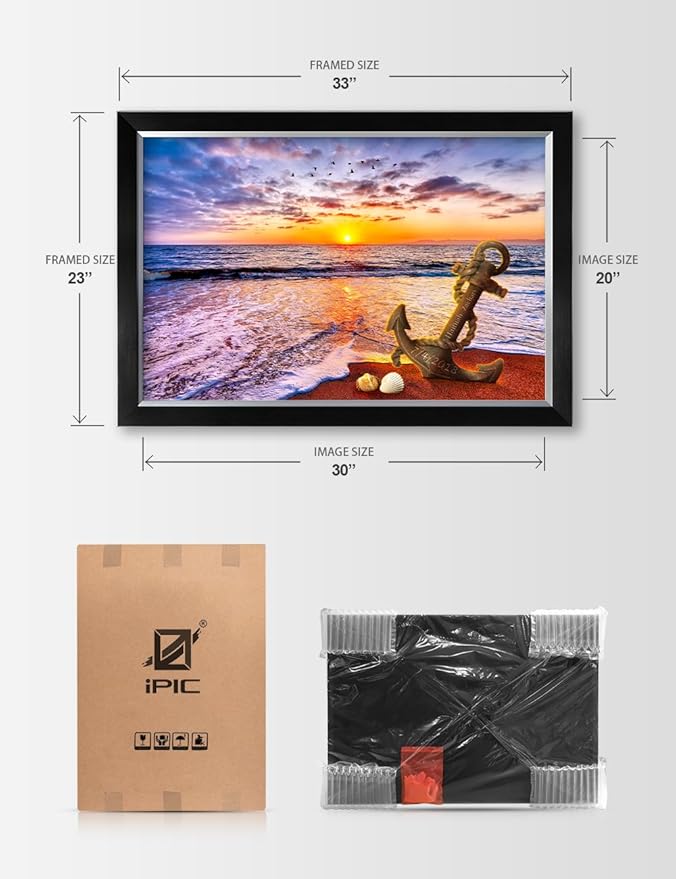 IPIC - "Anchored in Time Personalized Framed Wall Art, Custom Beach Sunset Canvas Print with Name and Date, A Personalized Gift for Couple, Wedding, or Anniversary, Coastal Home Decor