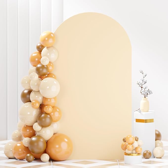 7.2 FT Wedding Arch Stand and Beige Arch Cover Spandex Arch Backdrop Cover for Arched Stands Frame Metal Arched Stand with Backdrop Covers Stretchy for Wedding Party Reception Decorations