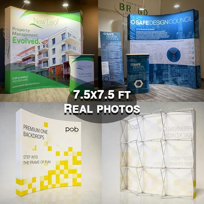 Curved Pop Up Displays 7.5 x 7.5 FT Trade Show Backdrop Display Custom Banner Tradeshow Booth Tension Fabric Pop Up Backdrop for Business/Campuses/Weddings/Corporate
