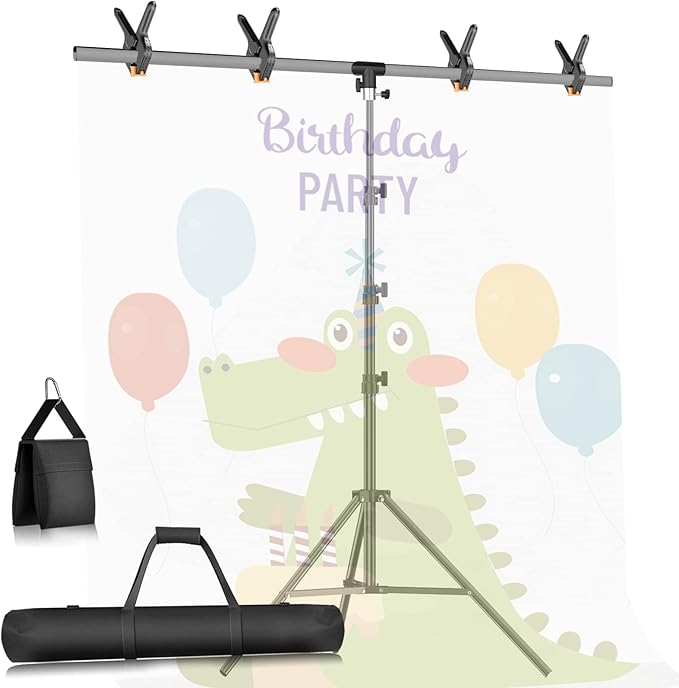 8.5 x 5ft T-Shape Portable Backdrop Stand with Sandbag - GLOSHOOTING Adjustable Photo Background Stand Kit with Spring Clamp and Carry Bag for Photography Party Photoshoot Studio Video