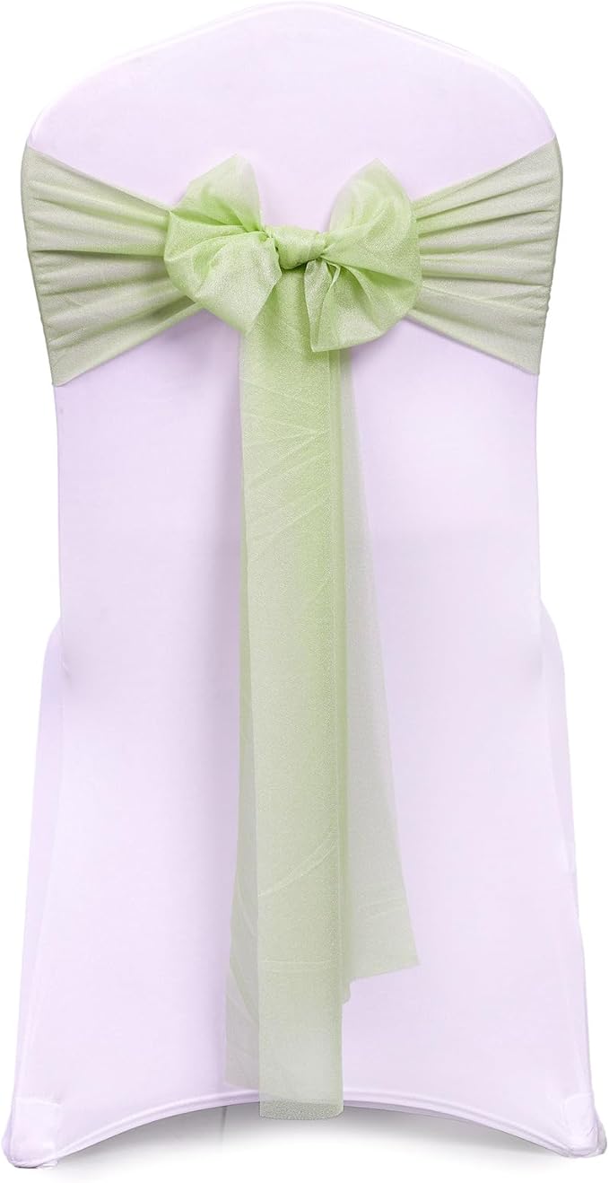 VDS Pack of 300, Sage Green, Sheer Chiffon Chair Sashes Bows Chair Cover Back Tie Ribbon for Wedding Birthday Baby Shower Engagement Ceremony Event Party Banquet Restaurant Dining Chair Decoration