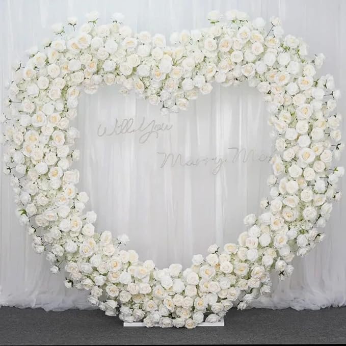 LANGXUN Large Size Metal Balloon Arch Kit, Wedding Heart Arch Stand, Love Balloon Column Arch Frame for Wedding, Bridal, Valentine's Day, Engagement and Birthday Party Supplies (White)
