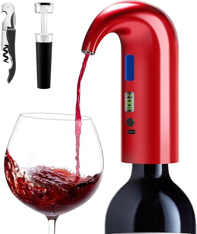 2026 Valentines Day Gifts, Electric Wine Aerator, One-Touch Automatic Wine Decanter for Red & White Wine, Wine Dispenser, Wine Pourer, Wine Gifts for Wine Lovers (Red)
