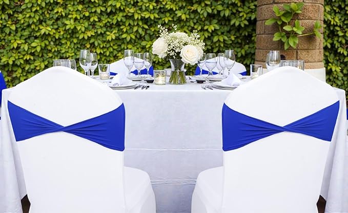 VDS Pack of 300 PCS | Royal Blue | Spandex Chair Sashes Bows Without Buckle | Stretch Elastic Banquet Universal Folding Chair Band Tie with for Wedding Party Conference Celebration Event Decoration