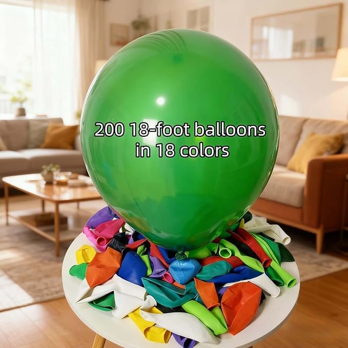 200 Pack 18 Inch Latex Balloons - 18 Colors, Bulk Balloon Decor for Birthdays, Weddings & All Party Events