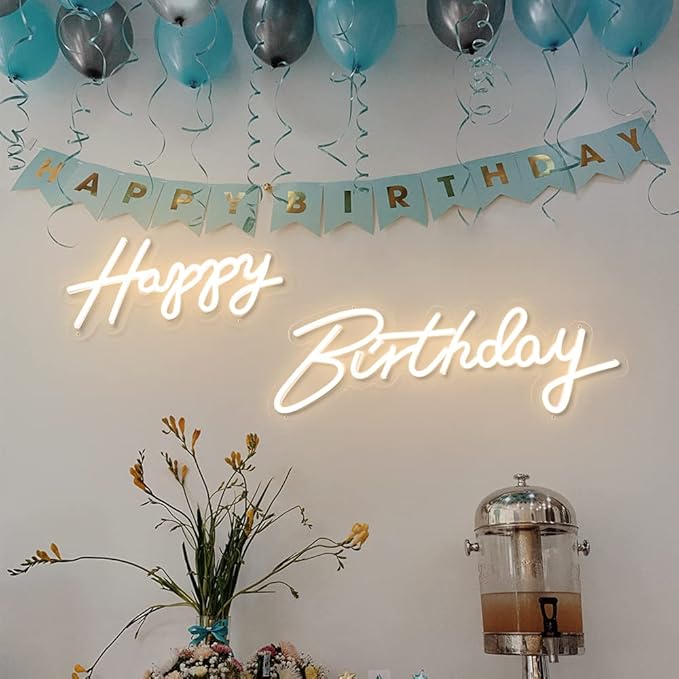 40"/23" Happy Birthday Neon Sign Large - Happy Birthday Sign 12V - Happy Birthday Light Up Sign with Dimmable Switch - 2PCS Happy Birthday LED Sign for Backdrop, Party, Celebration, Decoration