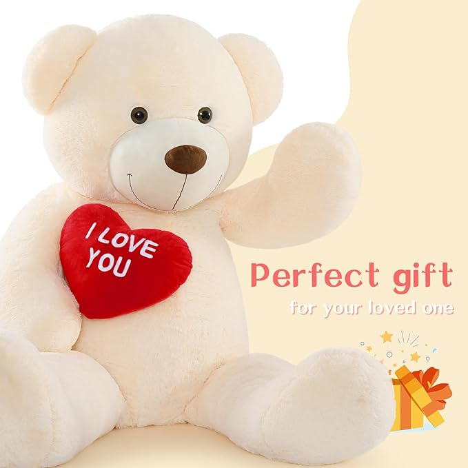 5Ft Giant Teddy Bear Stuffed Animal - Big Teddy Bear with Heart - Large I Love You Teddy Bear Plush Toys for Kid - Christmas Birthday Bear Gift for Girlfriend Wedding