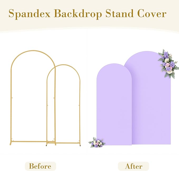Lavender Photo Arch Backdrop Cover Set of 2 for Party 7.2ft and 6ft Light Purple Arch Covers Stretchy Backdrop Spandex Baby Shower Lilac Arch Stand Covers for Girls Birthday Wedding Bridal Shower